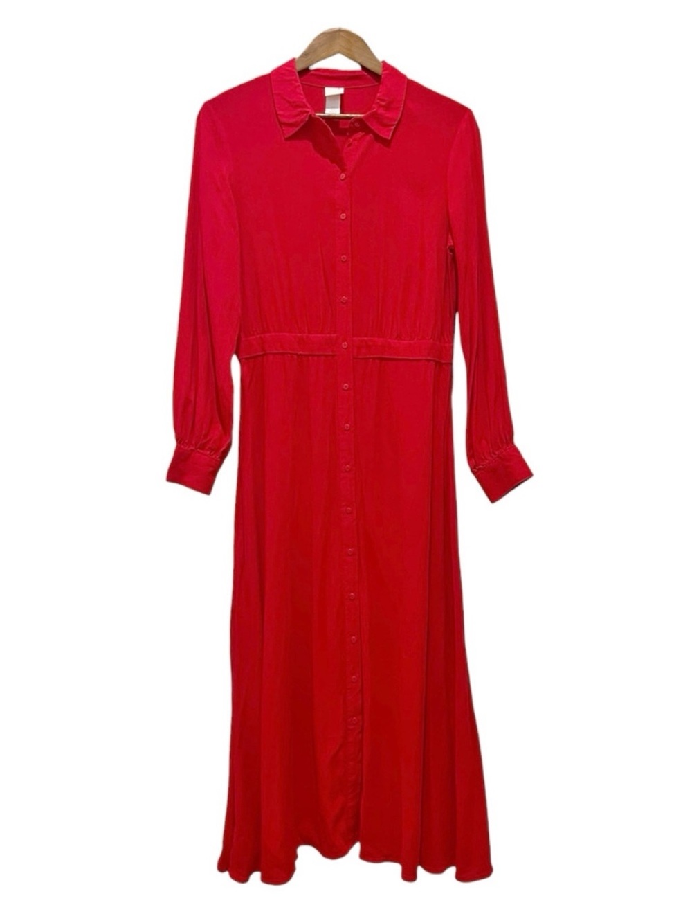 H&M Long Sleeve Dress Collared Button Down Red Size 8